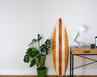 Handmade Wooden Decorative Surfboard Wall Art: FSC Pine, Beach House Decor
