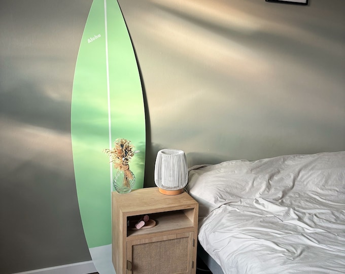 Pink Wooden Surfboard Wall Decor – Boho Coastal Beach Room Aesthetic | Handmade Surfboard Art for Teen Girl Bedroom or Nursery