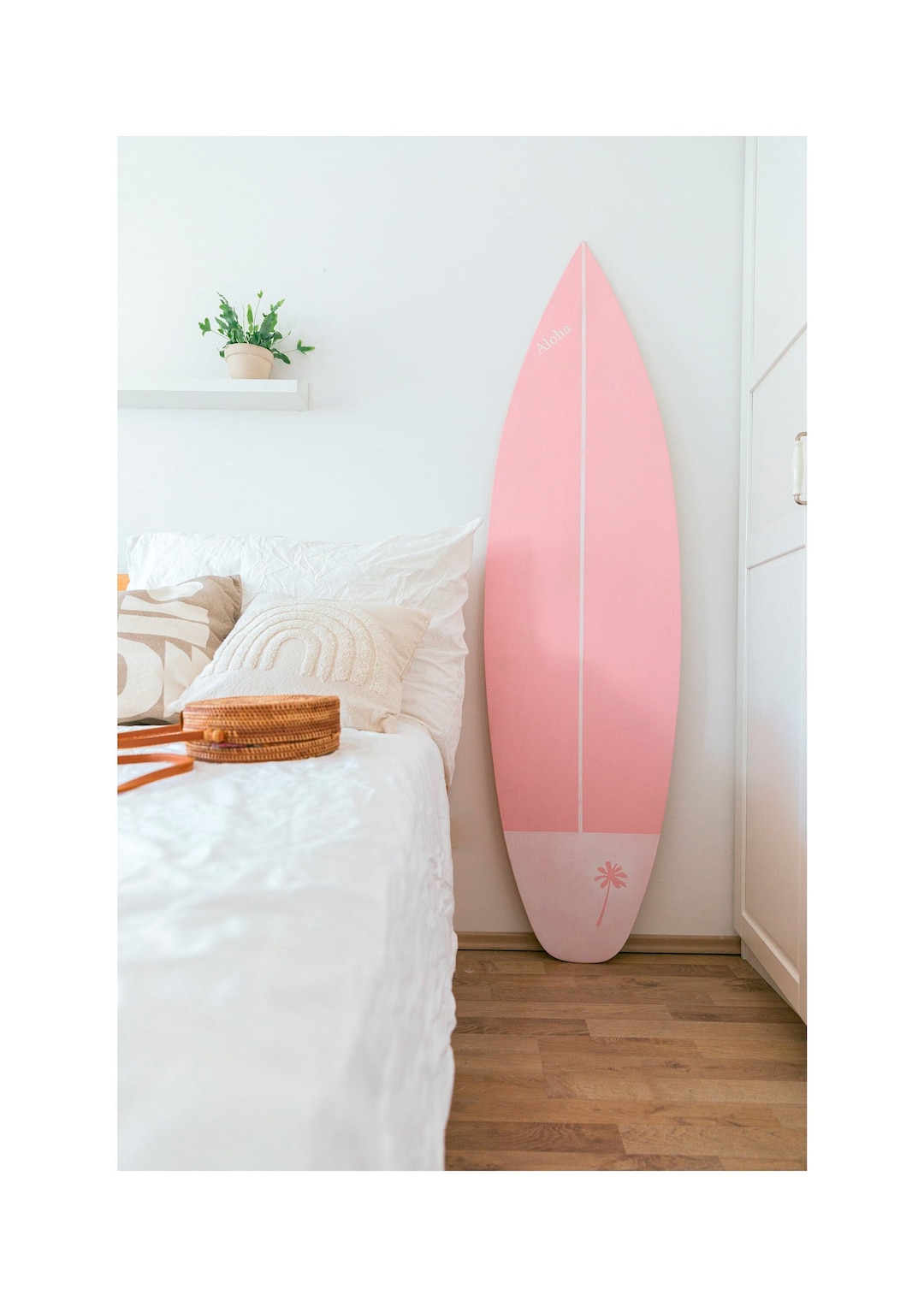 Wooden Decorative Baby Pink Surfboard 180 Cm Vintage Wall Art