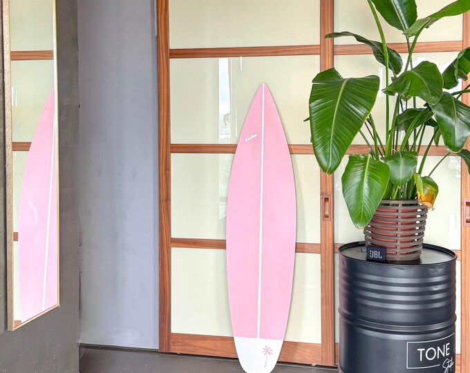 Wooden decorative baby pink surfboard 180 cm vintage wall art