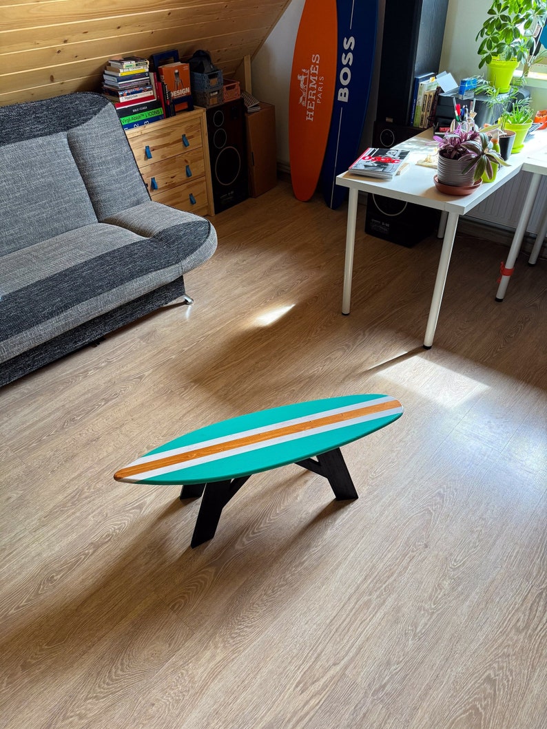 Surfboard Coffee Table Furniture for Beachy Coastal Home Room Decor