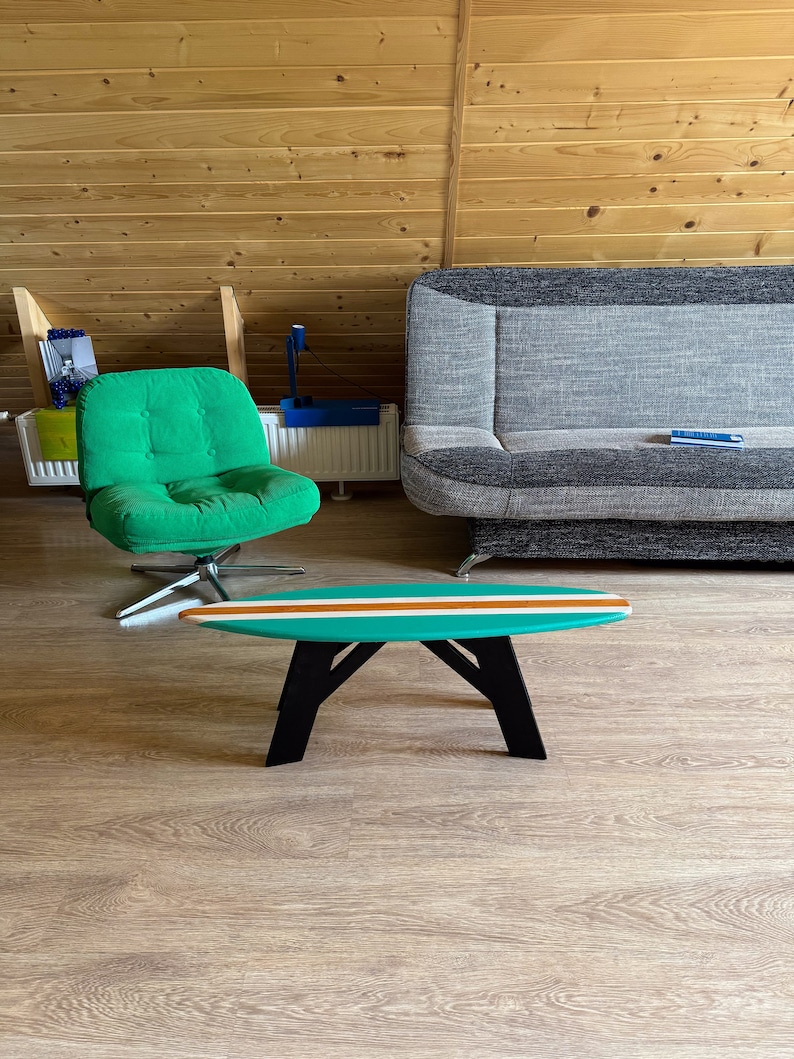 Surfboard Coffee Table Furniture for Beachy Coastal Home Room Decor