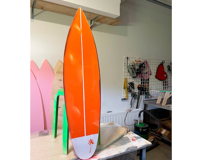 Wooden Vintage Surfboard Wall Art Decor blue orange
