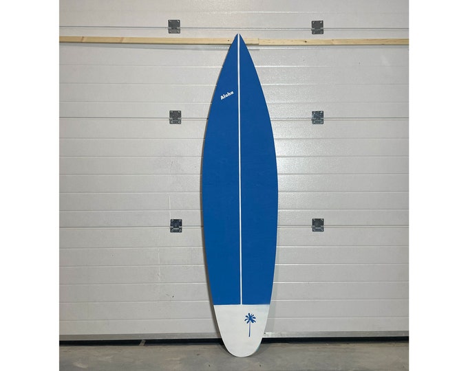 Wooden Decorative Surfboard 180cm – Blue Coastal Wall Art for Beach House, Nautical Home Decor, Handmade Surf Room Accent Surfbrett Wanddeko