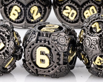 Black Gold Gear Dice for DnD, D20 D6 Dice, D and D Dice Set, RPG Dice, Dungeons and Dragons, Steampunk Dice, Vintage D&D Dice Gift