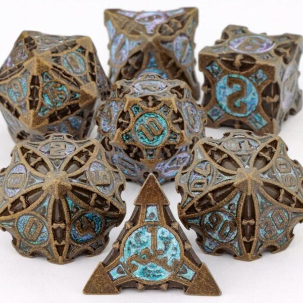 Vintage Blue Dice DnD Metal Dice, Dungeons and Dragons, dnd dice set Polyhedral Dice, MTG Dice D&D Dice , Metal Dnd Dice Gifts for Christmas
