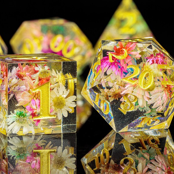 DND Resin dice set Handmade dnd dice , Dungeons and Dragons , RPG Dice , flower dice set resin DND Dice, d&d Dice sharp edge dice set dnd