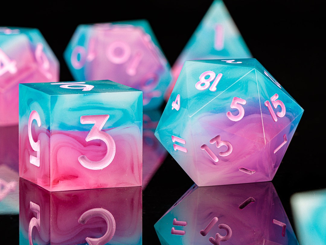 Pink DND Dice Set Resin Sharp Edge Dice , Dungeons and Dragons , Dddice