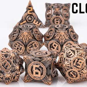 Vintage Steampunk Dice, DnD Dice Set of 7, Red Copper Metal Dice, RPG Dice, Dungeons and Dragons, Gear Dice, Polyhedral Dice, Dice Gift CL02