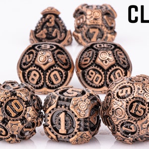 Vintage Steampunk Dice, DnD Dice Set of 7, Red Copper Metal Dice, RPG Dice, Dungeons and Dragons, Gear Dice, Polyhedral Dice, Dice Gift CL01