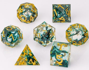 Transparent DnD Dice, Resin Dice Set, Sharp Edge Dice, Polyhedral Dice, Dungeons and Dragons, D20 D12 D10 D8 D6 D4, RPG Dice, Algae Dice