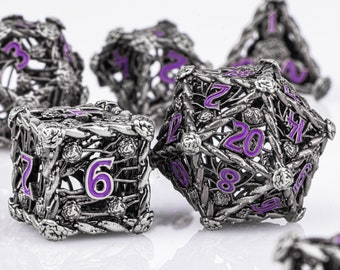 Hollow Dice for DnD, RPG Dice, Polyhedral Dice Set for Dungeons and Dragons, Metal Dice, Tabletop, Vintage Rose Dice, D&D, Dice Gifts