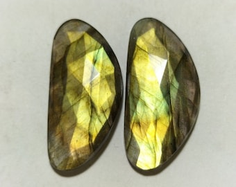 LABRADORITE LOOSE GEMSTONE Faceted 28 Ct Natural Labradorite Pair Green Fire Fancy Shape Amazing Quality Labradorite Size 30x14x4