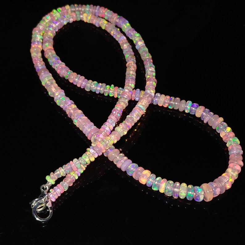 ETHIOPIAN OPAL NICE Pink Color 37 Ct Natural Gemstone Very High Quality Multi Fire 1 Line Strand 16 Inches Length Opal Size 4x33x1MM