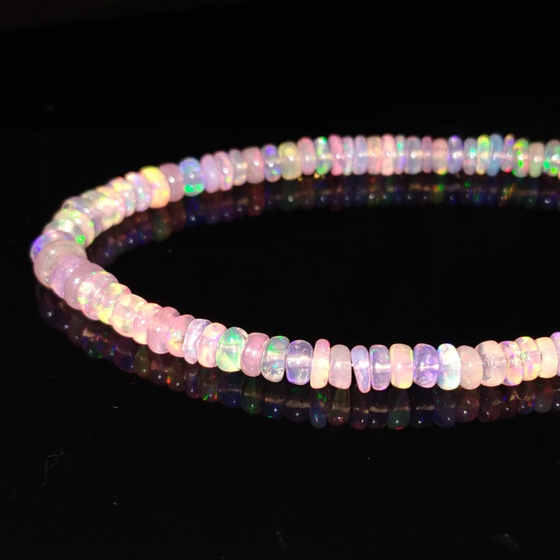 ETHIOPIAN OPAL NICE Pink Color 37 Ct Natural Gemstone Very High Quality Multi Fire 1 Line Strand 16 Inches Length Opal Size 4x33x1MM