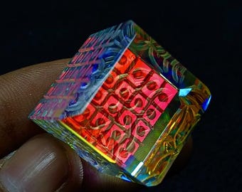 Topacio místico de alta calidad, tallado a mano y facetado, gema suelta de 116 quilates, impresionante colgante de fuego, tamaño 21x21.