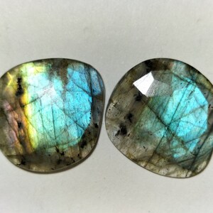 LABRADORITE LOOSE GEMSTONE Faceted 21.50 Ct Natural Labradorite Pair Blue Fire Fancy Shape Good Quality Labradorite Size 22x21x3