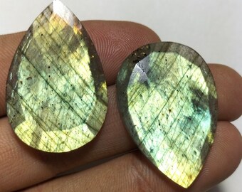 LABRADORITE PEAR SHAPE Pair Faceted High Quality Ct 42.50 Natural Gemstone Labradorite Prefect Earring Size Multi Fire Labra Size 34x22x3