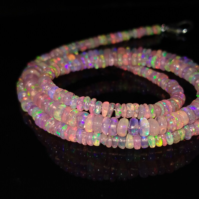 ETHIOPIAN OPAL NICE Pink Color 37 Ct Natural Gemstone Very High Quality Multi Fire 1 Line Strand 16 Inches Length Opal Size 4x33x1MM
