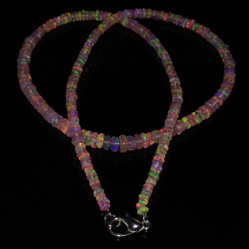 ETHIOPIAN OPAL NICE Pink Color 37 Ct Natural Gemstone Very High Quality Multi Fire 1 Line Strand 16 Inches Length Opal Size 4x33x1MM