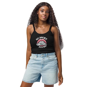 No Broke Boys Tank Top – Dom Dolla Inspired Micro Rib Fitted Festival Crop | Rave Outfit | Edgy Music Merch | Summer Streetwear