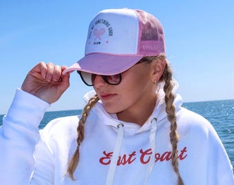 Tell Me Something Good Club Tennis Trucker Hat: Motivational Snapback