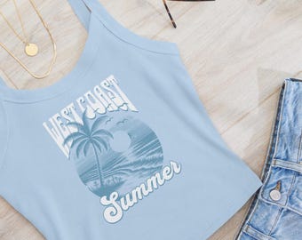 West Coast Summer Tank Top | Palm Trees & Sunset Tee | California Vibes | Beachwear Casual Top