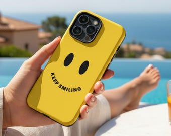 Keep Smiling iPhone Case: Yellow Protective Phone Case