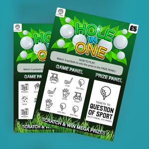 Carte de golf à gratter, grattez pour révéler votre adhésion au clubhouse, practice surprise pour un anniversaire, grattez pour gagner un ticket de loterie