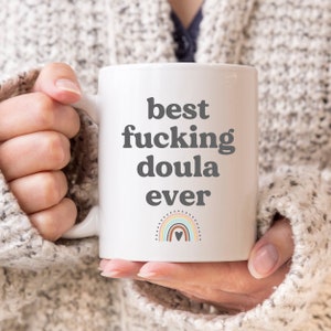 Doula Gift For Doula | Funny Doula Coffee Mug | Thank You Gift for Doula | Best Fucking Doula Ever Coffee Cup with Rainbow