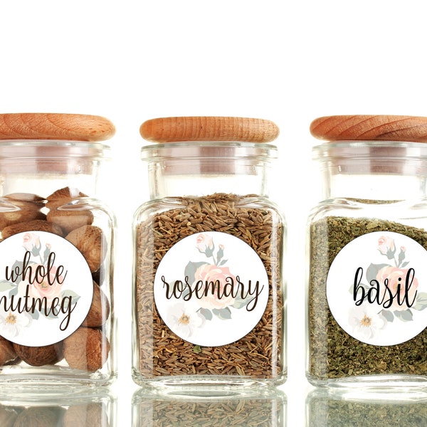 Printable Spice Labels - Healthy Foods - Cottagecore Floral - 85 Round Decals for Canisters, Jars, Containers - Keto, Trim Healthy Mama