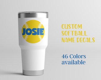 Personalized Softball Decal: Custom Name Vinyl Sticker for Tumblers