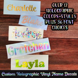 Holographic Name Decal Sticker, Custom Text decal for windows, tumblers, cups, water bottles, wine glasses, weddings, personalized sticker