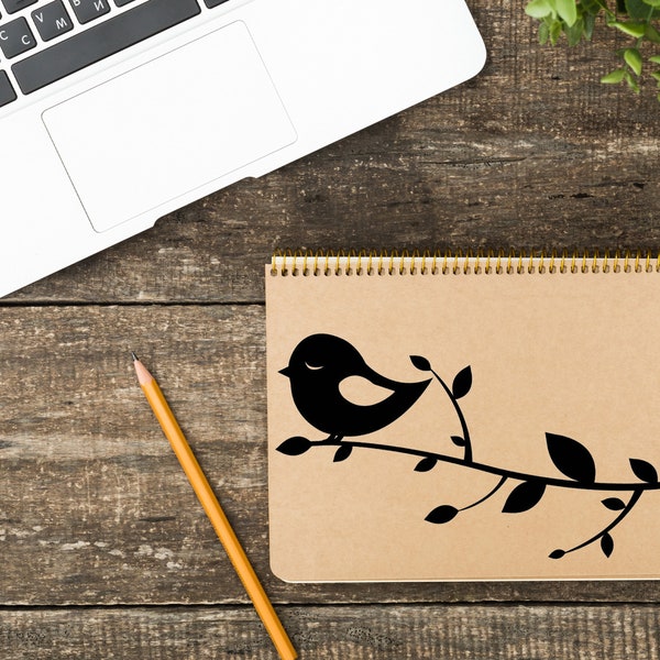 Bird on a Branch Vinyl Decal - Permanent Adhesive Sticker - for car windows, journals, planners, lunchboxes, laptops, mailboxes and outdoors