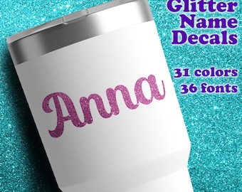 Glitter Name Decal, Personalized Vinyl Label, Holographic Or Metallic Options - Tumbler, Laptop, Water Bottle