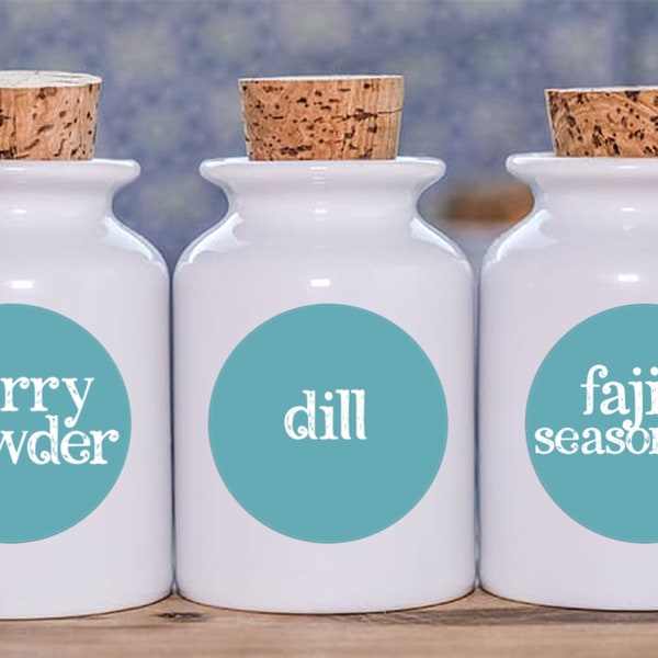 Printable Spice Labels - Healthy Foods - Cottagecore Aqua - 85 Round Decals for Canisters, Jars, Containers - Keto, Trim Healthy Mama