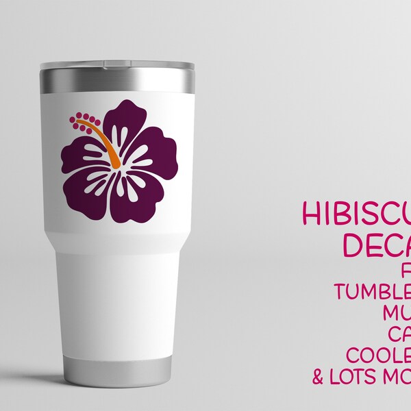 Hibiscus Decal - Permanent Adhesive Floral Sticker - Hawaiian, Tropical, Beach, Vacation car decals, tumblers, water bottles, planners, etc.