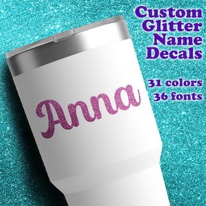 Custom GLITTER name decal, personalized vinyl decal, kids personalized, back to school, custom glitter name sticker, water bottle sticker