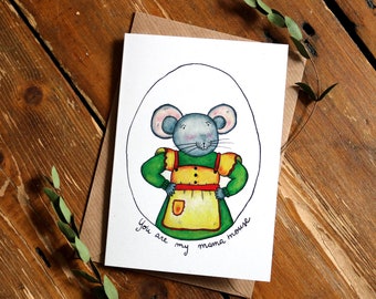 You Are My Mama Mouse, Mother's Day Card by Bity Booker / Vintage style Mum Greeting Card / Hand Drawn Mouse / Festa della Mamma /