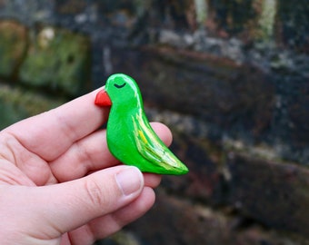 Parakeet Magnet Paper Mache by Bity Booker / Hand Made / Parrot Paper Mache / Fridge Magnet / Parakeet Figurine