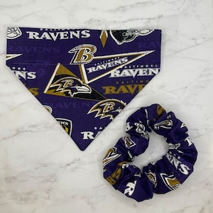 Baltimore ravens NFL maryland football reversible over the collar dog bandana, cute mask, matching Bandana and scrunchy, mask scrunchy set