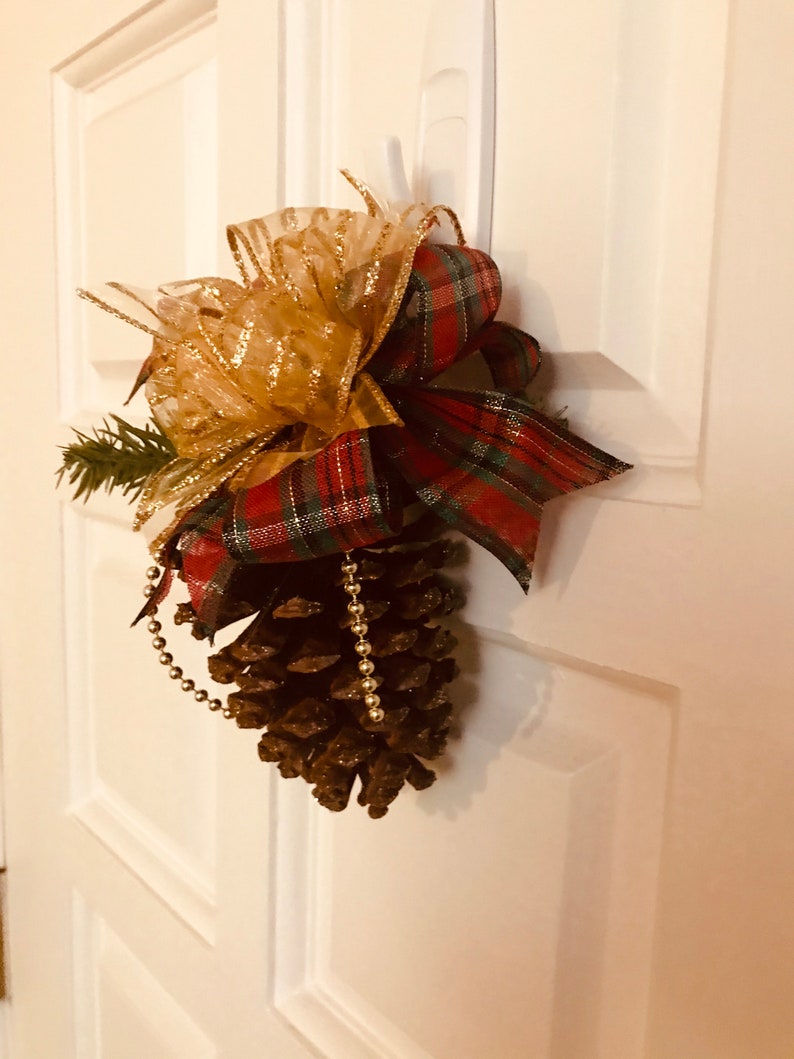 Plaid Pine Cone Christmas Ornament Glittery Pine Cone Gold Ornament Unique Christmas Ornament Red Green Ornament Home made Ornament