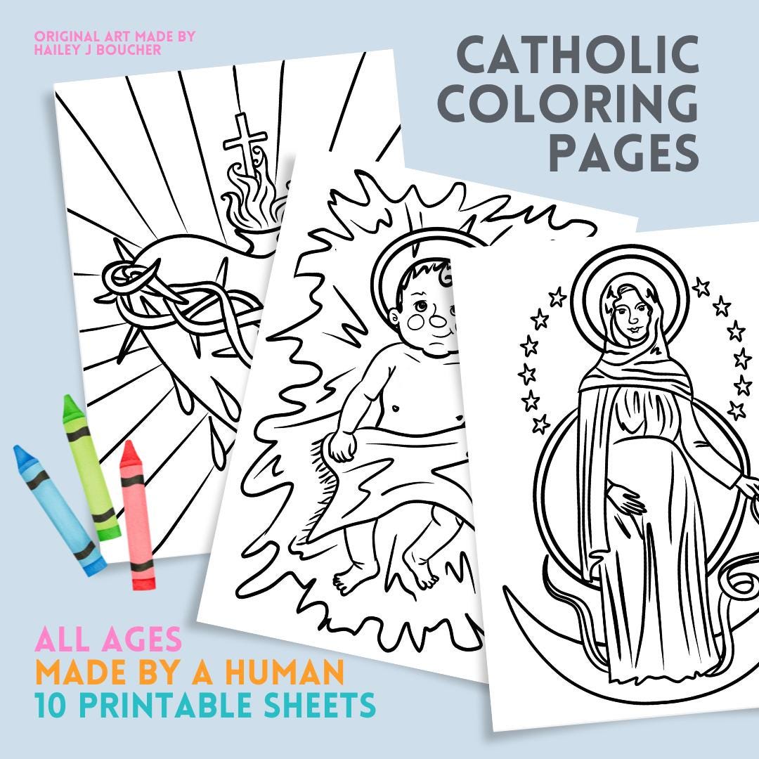 10 Catholic Coloring Pages - Digital Download and Print at Home: Great ...