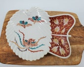 Vintage Japanese Porcelain Imari Style Snack Dish with Phoenix Design, Coral Red, Cobalt Blue, and Gold Colors