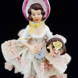 Dresden Volkstedt German Lace Dancer in Hat and Basket of Flowers