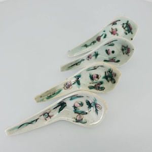 Antique Chinese/Asian Porcelain Soup Spoon Famille Rose, Rare 1930's Handmade Soup Spoons