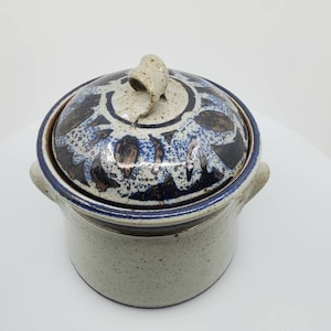 Handmade Stoneware Serving Bowl/Tureen/Vegetable Bowl/Pickling Container with Lid in Blue and Gray
