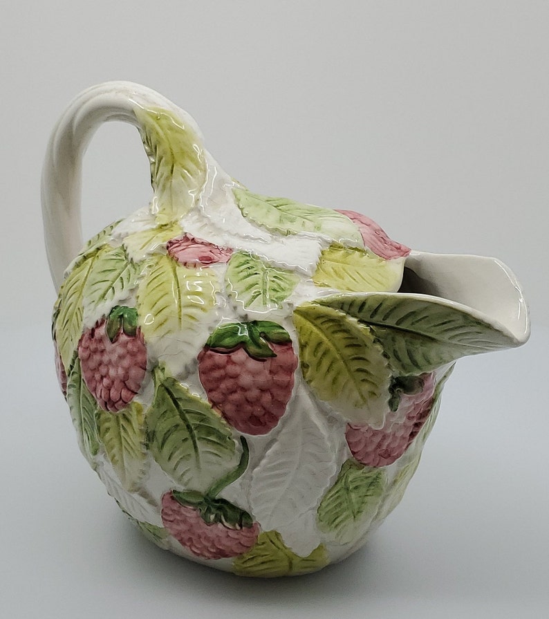 Vintage Raspberry Ceramic Pitcher Vintage Italian Majolica Strawberry Pitcher, San Marco Ceramic Pitcher ...