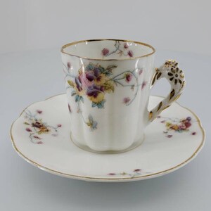 Hand Painted Floral Designs & Gold Trim Cup with Saucer,   Set of 2 Cups and Saucers