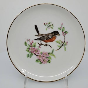 1960s Josef Kuba (JKW) West Germany Bird Plate With Apple Blossoms and Gold Trim
